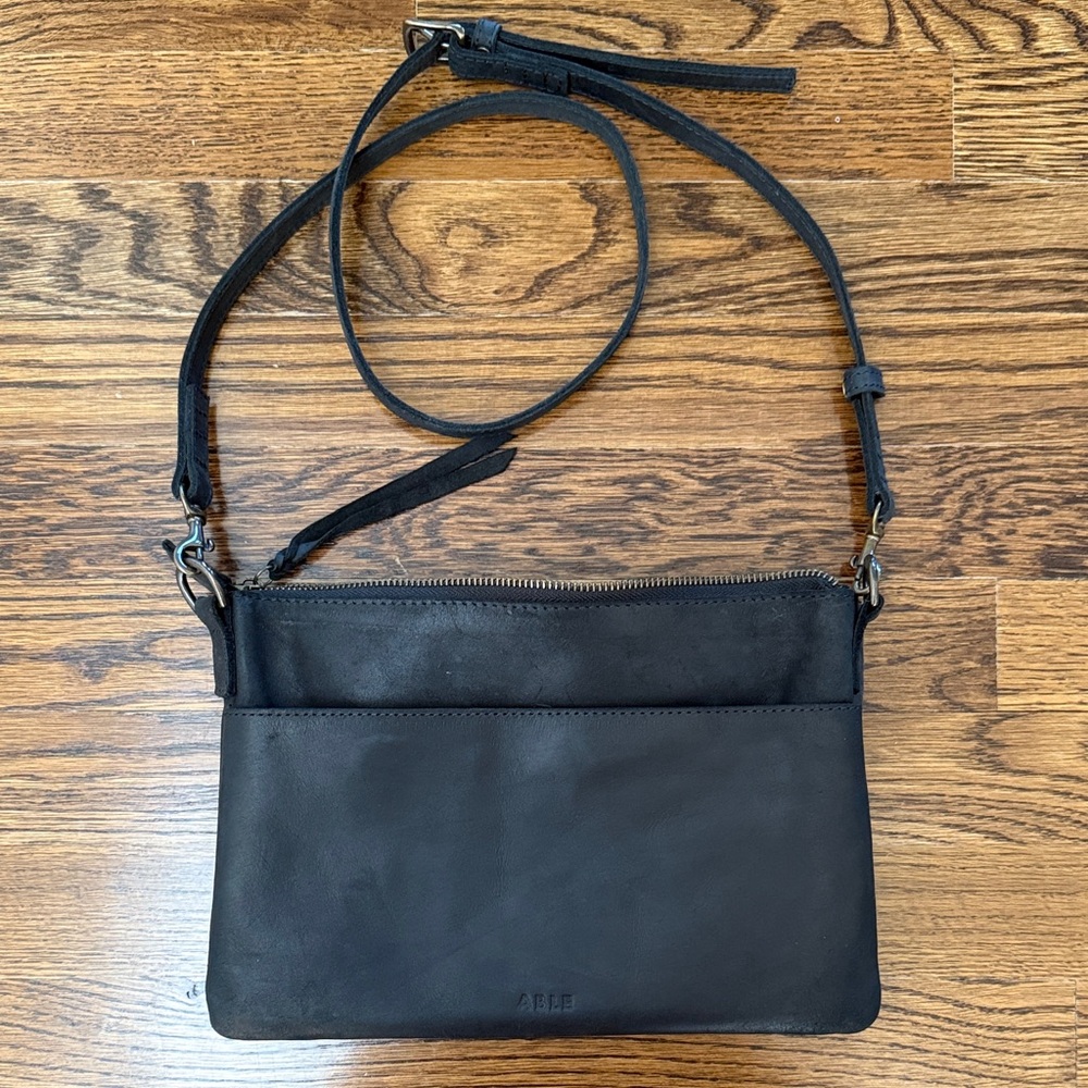 Able Black Leather Crossbody Bag
